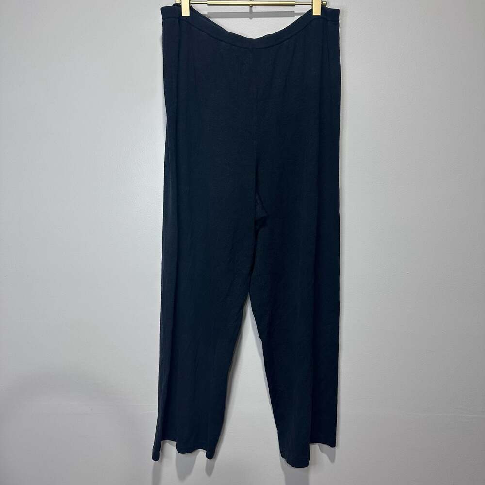 Eileen Fisher Silk Blend Black Stretch Jersey Knit Wide Leg Pull-On Pants Size X